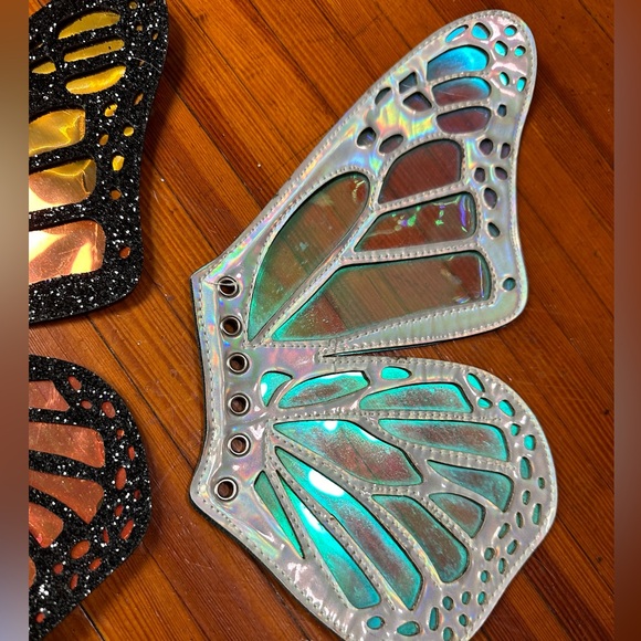 Current mood butterfly boots rave festival fairy wing holographic holiday silver - Picture 8 of 11